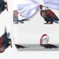 Patriotic Santa Hat Gift Wrap, Bald Eagle Christmas Wrapping Paper, American Holiday Wrapping Paper Roll, Veteran Christmas Wrapping Paper