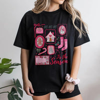Adorable Gingerbread Snowman Graphic Tee, Pink Christmas Icons T-Shirt, Pastel Xmas Shirt, Retro Holiday Festive Tee, Holiday Present for Women