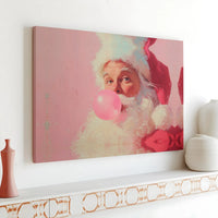 Pink Bubble Gum Santa Canvas Print, Humorous Santa Claus Canvas Wall Art, Whimsical Holiday Santa Canvas, Retro Christmas Wall Decor Present