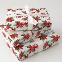 Red Floral Christmas Gift Wrap, Watercolor Poinsettia Wrapping Paper, Winter Floral Present Paper, Holiday Wrapping Paper, Xmas Gift Wrap