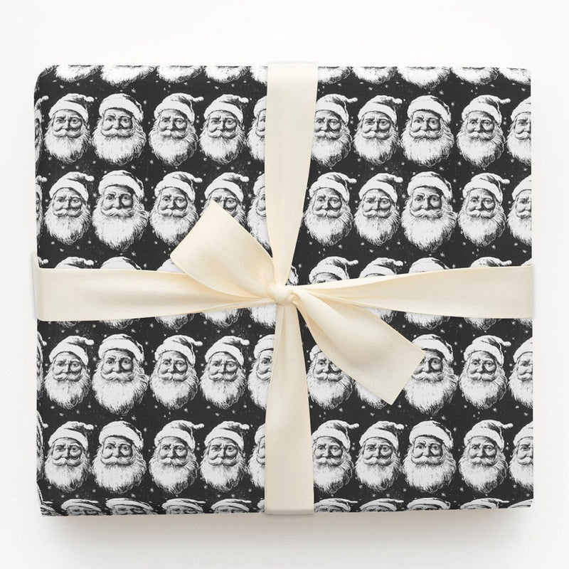 Black and White Santa Claus Gift Wrap, Vintage Santa Wrapping Paper, Retro Monochrome Wrapping Paper, Christmas Holiday Gift Wrap Paper