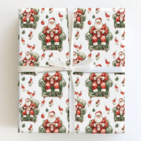 Comfy Vintage Santa Claus Gift Wrap Roll, Knitting Santa Christmas Wrapping Paper, Crafter Holiday Present Paper, Festive Gift Wrap