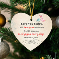 Romantic Couple Christmas Ornament, Love Birds Heart Ornament, Ceramic Heart Keepsake, Anniversary Wedding Present Ornament for Couple