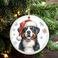 Berner Santa Hat Ceramic Ornament, Bernese Mountain Dog Christmas Ornament, Holiday Tree Keepsake Ornament, Pet Dog Lover Present
