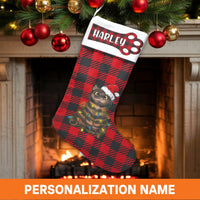 Red Buffalo Plaid Cat Stocking, Cat Christmas Stocking, Personalized Pet Christmas Stocking, Custom Cat Name Stocking, Holiday Decor Present
