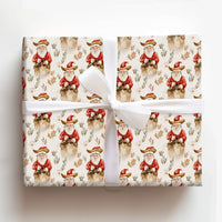 Western Christmas Holiday Gift Wrap, Cowboy Santa Gift Wrapping Paper, Rustic Country Santa Wrapping Paper, Botanical Xmas Gift Wrap Roll