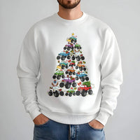 Holiday Truck Sweater, Monster Truck Christmas Tree Sweatshirt, Festive Vehicle Crewneck, Humorous Xmas Graphic Pullover, Truck Lover Present