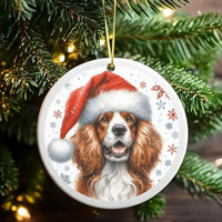 Santa Hat Dog Christmas Ornament, Cavalier King Charles Spaniel Ornament, Puppy Ceramic Ornament, Pet Lover Holiday Tree Keepsake Present