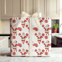 Red Pom Pom Christmas Gift Wrap, Cheerleader Santa Wrapping Paper, Fun Secret Santa Present Paper, Festive Holiday Gift Wrapping Paper