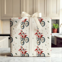 Dirt Bike Christmas Gift Wrap, Motocross Santa Wrapping Paper, Extreme Biker Holiday Wrapping Paper, Motorcycle Xmas Gift Wrap Paper Roll
