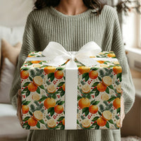 Watercolor Orange Christmas Wrapping Paper, Citrus and Pine Bough Wrapping Paper, Botanical Holiday Wrapping Paper, Winter Berry Gift Wrap