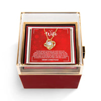 Sparkling CZ Crystal Necklace, Wife Love Knot Necklace Rotating Rose Box, Gold Finish Pendant Necklace, Romantic Christmas Present for Her