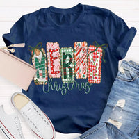 Retro Festive Holiday T-Shirt, Merry Christmas Colorful Square Font Shirt, Merry Xmas Graphic Tee, Holiday Season Family Party Outfit