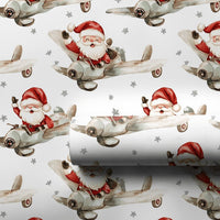 Vintage Flying Santa Gift Wrap, Airplane Santa Wrapping Paper, Watercolor Pilot Santa Christmas Paper, Retro Aviation Gift Wrapping Paper