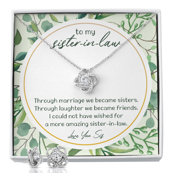 Sister in Law Love Knot Necklace, Sister-in-Law Love Knot Jewelry Set, Love Knot Earrings, Birthday Present for Her, Holiday 