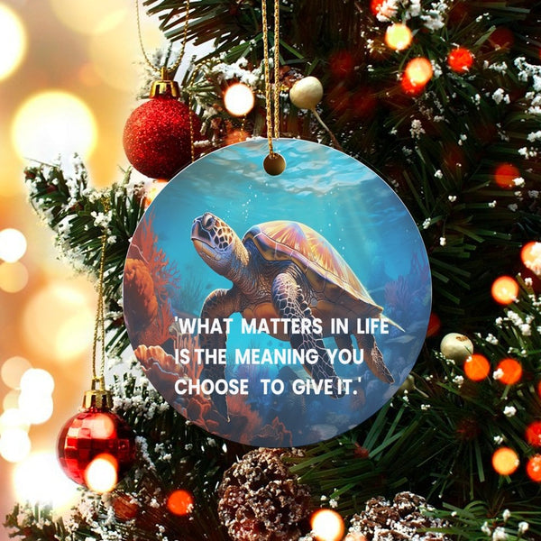 Ocean Life Inspirational Quote Ornament, Sea Turtle Christmas Ornament, Ceramic Tree Ornament, Coastal Holiday Decor, Turtle 