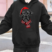 Festive Santa Hat Scarf Dog Sweatshirt, Christmas Dog Hoodie, Adorable Holiday Dog Hoodie, Winter Pet Lover Hooded Sweatshirt, Xmas Dog Present
