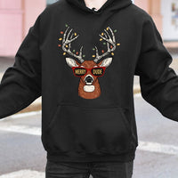 Humorous Christmas Deer Hoodie, Merry Dude Reindeer Hoodie, Xmas Lights Reindeer Graphic Hoodie, Holiday Season Pullover, Winter Holiday Present