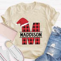 Custom Name Buffalo Plaid Holiday Graphic Tee, Personalized Plaid Christmas T-Shirt, Matching Family Xmas Shirt, Christmas Eve Present