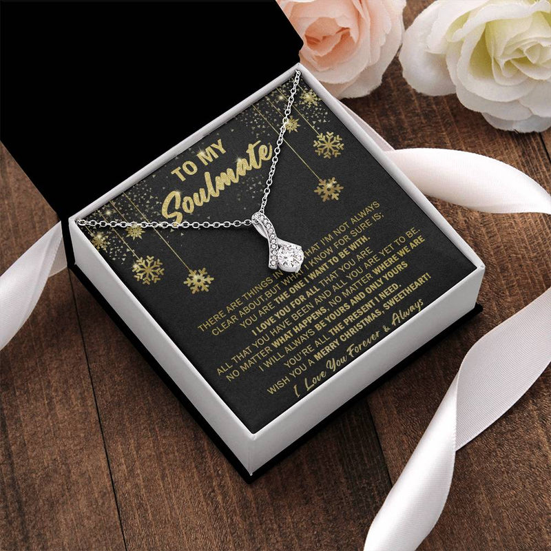 14k White Gold Ribbon Pendant, Soulmate Christmas Necklace for Wife or Girlfriend, Alluring Beauty Romantic Necklace, Holiday Jewelry