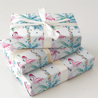 Coastal Palm Tree Gift Wrap, Tropical Flamingo Wrapping Paper, Beach Christmas Flamingo Wrapping Paper, Holiday Present Gift Wrap Roll