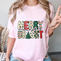 Retro Festive Graphic Holiday Tee, Merry and Bright Christmas T-Shirt, Adorable Xmas Season Shirt, Family Christmas Present Top