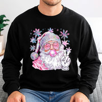Retro Disco Ball Hat Bubblegum Christmas Crewneck, Cool Santa Sweatshirt, Humorous Pink Santa Sweatshirt, Adorable Holiday Pullover Sweatshirt