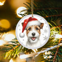 Santa Hat JRT Dog Ornament, Jack Russell Terrier Christmas Ornament, Ceramic Pet Holiday Tree Keepsake, Terrier Lover Xmas Present