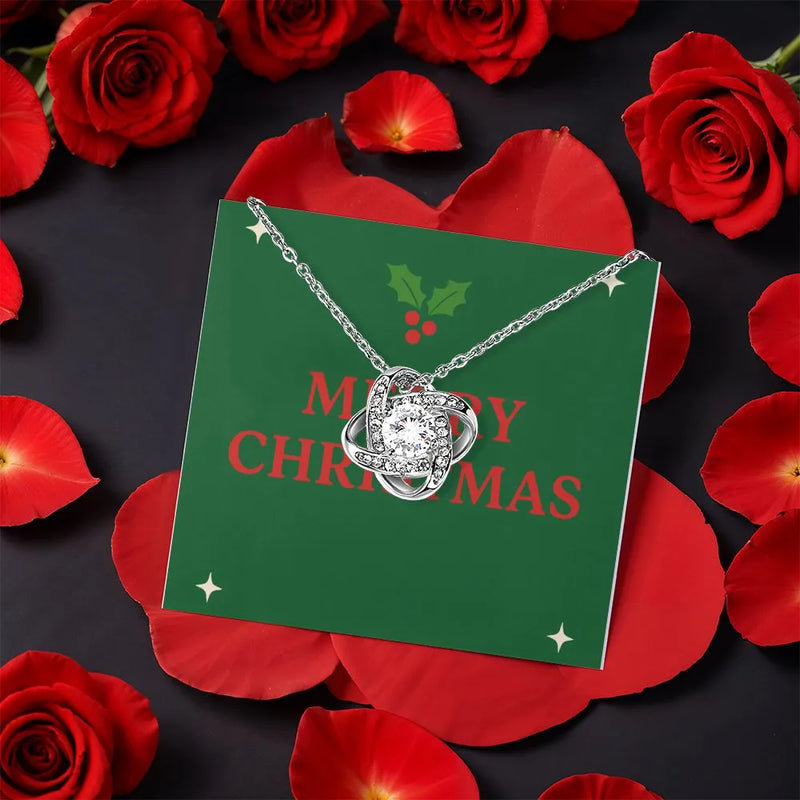 14k White Gold Finish Pendant, Merry Christmas Love Knot Necklace, Romantic Xmas Love Knot Necklace, Holiday Wife Present, Girlfriend Necklace