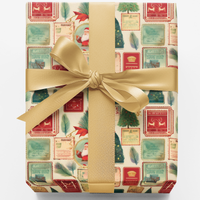 Retro Postage Stamp Gift Wrap, Vintage Holiday Stamps Christmas Wrapping Paper, Nostalgic Xmas Wrapping Paper, Seasonal Present Paper
