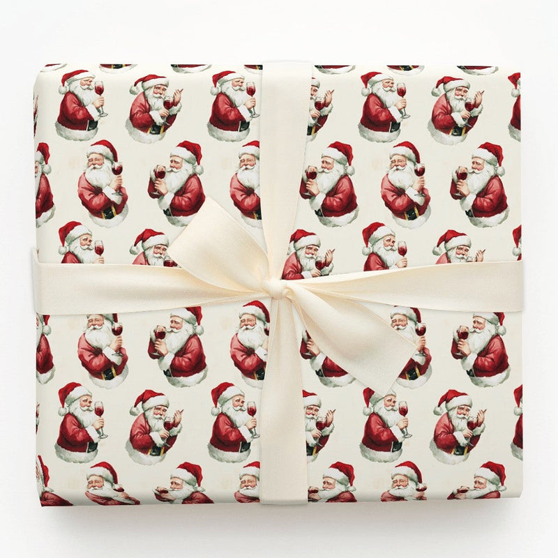 Vintage Santa Gift Wrap, Santa Wine Christmas Wrapping Paper, Humorous Holiday Wine Lover Wrapping Paper, Retro Xmas Drinking Wrapping Paper