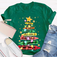 Colorful Holiday Crayon T-Shirt, Christmas Crayon Tree Shirt, Adorable Festive Tree Tee, Art Teacher Xmas Graphic Tee, Holiday Season Apparel