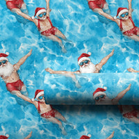 Tropical Vacation Santa Gift Wrap, Swimming Santa Wrapping Paper, Summer Beach Christmas Wrapping Paper, Humorous Holiday Present Paper