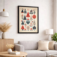 Vintage Folk Art Canvas Print, Scandinavian Christmas Tree Canvas Wall Art, Nordic Winter Holiday Canvas, Rustic Christmas Wall Art Decor