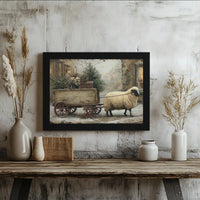 Rustic Farmhouse Christmas Canvas, Winter Sheep Canvas Wall Art, Holiday Sheep Canvas Print, Farm Animal Winter Scene Canvas Decor