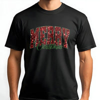 Sparkly Red Lettering Graphic Tee, Merry Christmas T-Shirt, Festive Holiday Season Shirt, Simple Retro Merry Christmas T-Shirt for Women