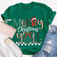 Colorful Christmas Tree Typography Tee, Merry Christmas Y'all Shirt, Southern Holiday Graphic T-Shirt, Family Xmas Apparel Present