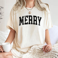 Vintage Merry Christmas Shirt, Distressed Merry T-Shirt, Retro Holiday Graphic Tee, Comfy Winter Christmas T-Shirt