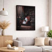 Adorable Santa Hat Ghost Wall Art, Christmas Ghost Reading Book Canvas, Comfy Holiday Canvas Print, Spooky Xmas Wall Art, Book Lover Present