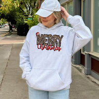 Festive Holiday Hooded Sweatshirt, Merry Christmas Leopard Santa Hoodie, Adorable Xmas Graphic Hoodie, Leopard Santa Pullover, Christmas Hoodie