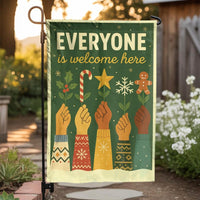Inclusive Christmas Garden Flag, Everyone Is Welcome Here Garden Flag, Diversity Yard Flag, Welcome Lawn Banner, Holiday Garden Flag