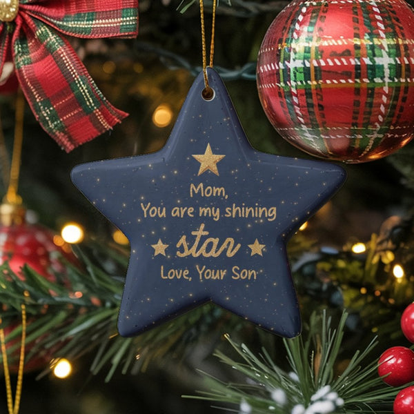 Sentimental Present from Son Star Ornament, Shining Star Mom Christmas Ornament, Ceramic Holiday Tree Keepsake, Star Ceramic 