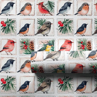 Vintage Stamp Gift Wrap, Winter Bird Wrapping Paper, Cardinal Christmas Wrapping Paper, Holiday Nature Gift Wrap, Bird Lover Gift Wrap