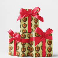Festive Dog Gift Wrap Paper, Pomeranian Christmas Wrapping Paper, Holiday Pet Wreath Wrapping Paper, Adorable Puppy Gift Wrap Roll, Xmas Paper