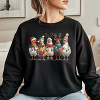 Humorous Farm Animal Holiday Sweater, Christmas Chicken Sweatshirt, Adorable Poultry Lover Crewneck, Festive Farmer Graphic Pullover, Present for Her