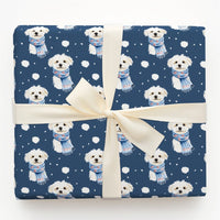 Snowy Puppy Holiday Christmas Gift Wrap, Maltese Winter Scarf Wrapping Paper, Adorable Fluffy Dog Wrapping Paper