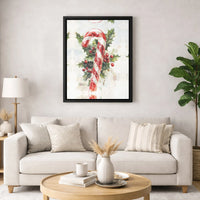 Watercolor Holly Berries Canvas Art, Christmas Candy Cane Wall Art Printable, Holiday Season Painting, Winter Decor Digital Download