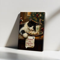 Humorous Cat Christmas List Wall Art, Sleeping Tuxedo Cat Christmas Canvas, Comfy Holiday Cat Print, Cat Lover Christmas Decor