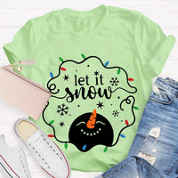 Let It Snow Holiday Graphic Tee, Christmas Lights Snowflakes Snowmen Shirt, Winter Wonderland T-Shirt, Festive Xmas Tee, Adorable Christmas Present
