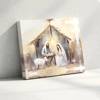 Holy Family Wall Art, Watercolor Nativity Scene Canvas, Christian Christmas Canvas Print, Religious Nativity Canvas, Holiday Home Decor Present